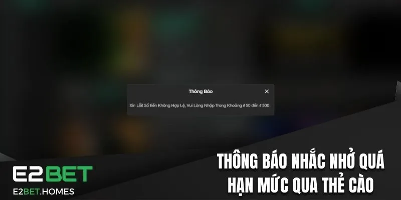 Thông báo nhắc nhở quá hạn mức qua thẻ cào